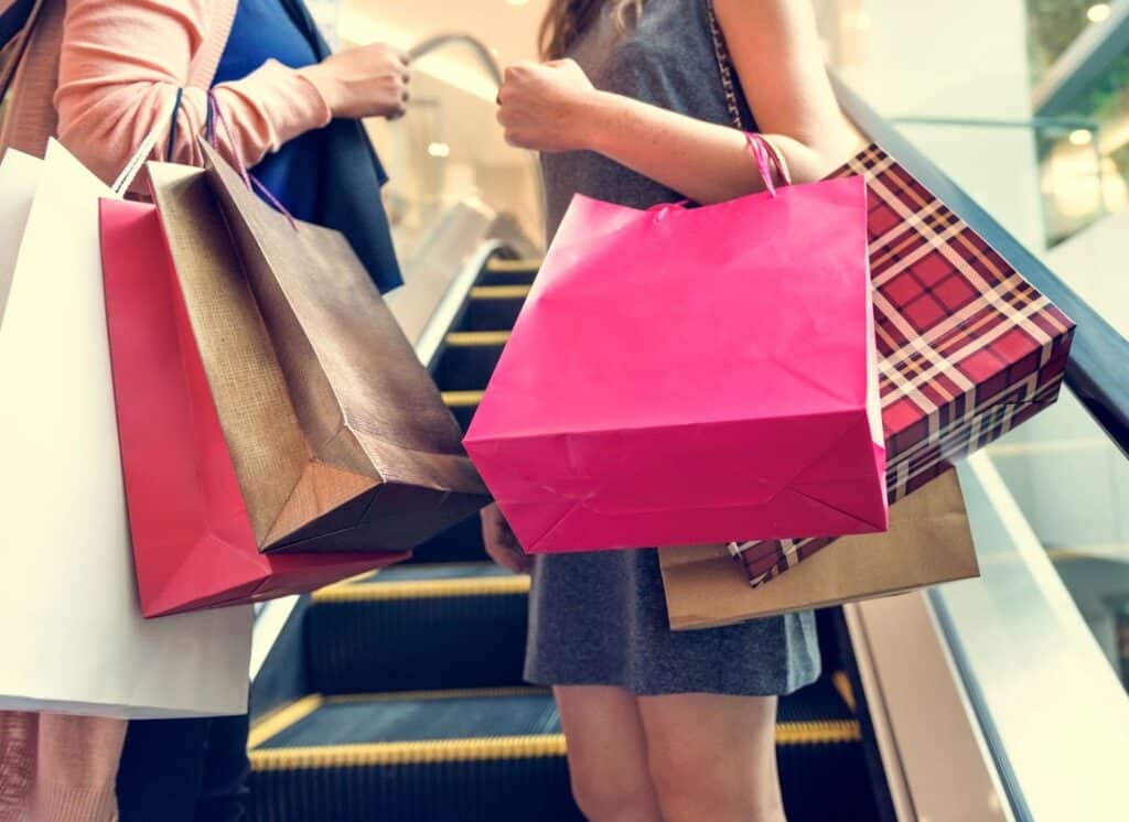 group of friends shopping at a shopping center