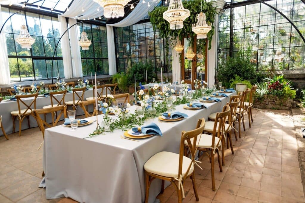 private event preparations with table and decor